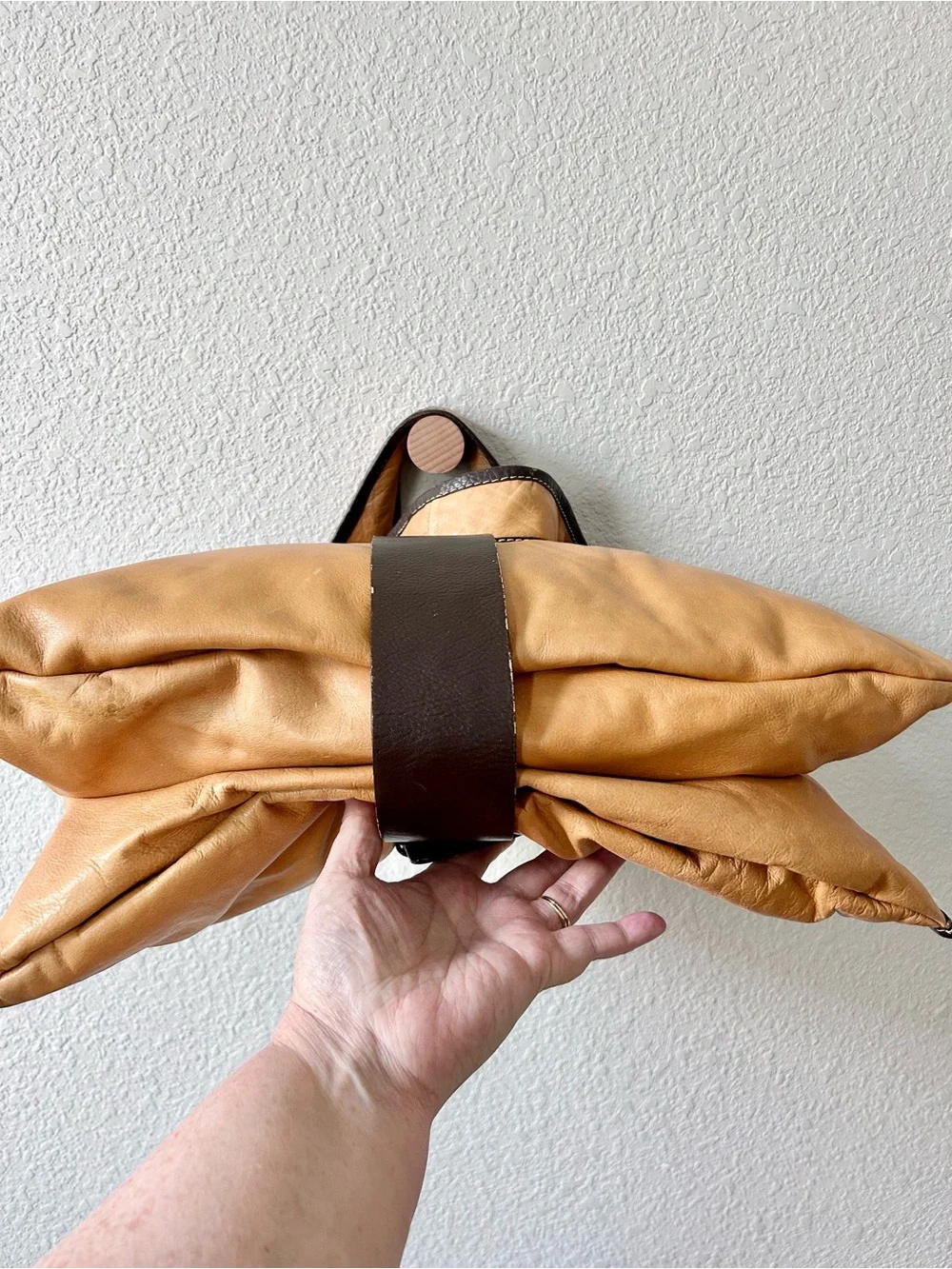 Sophia Visconti Tan Italian Leather Hobo Bag with Dark Brown Buckle